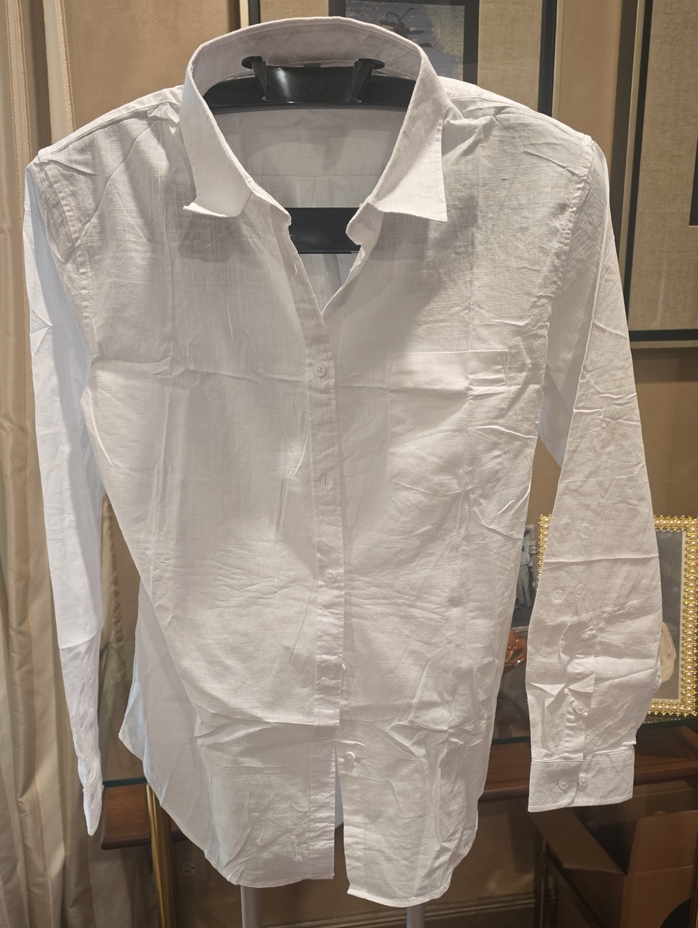 Classic White Women's Linen Poly Button Down